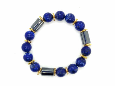 Bracelet lapis lazuli, hématite plaqué or