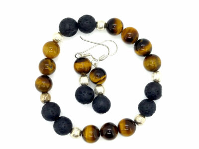 Parure en argent, oeil de tigre et lave