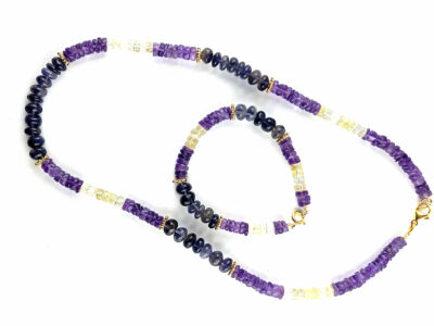 Parure en  améthyste, citrine et cordiérite