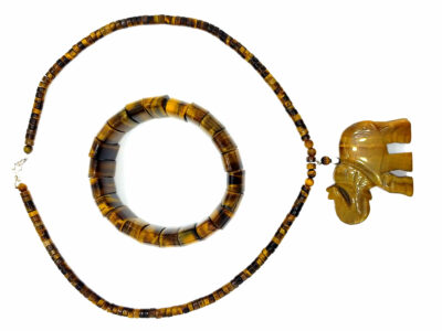 Parure éléphant en oeil de tigre