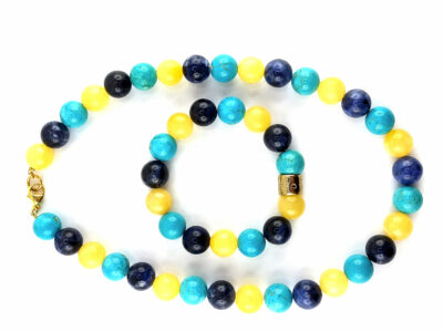 Parure en sodalite, turquoise howlite (colorée) et calcite jaune