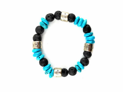 Bracelet moderne en lave et turquoise (howlite colorée)