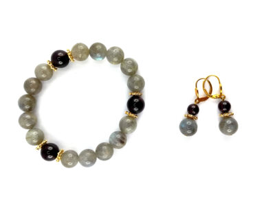 Parure en labradorite et grenat plaqué or