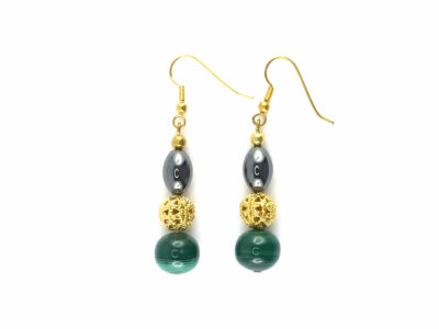 Boucles d'oreilles en malachite et hématite