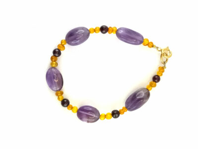 Bracelet en ambre, améthyste et grenat
