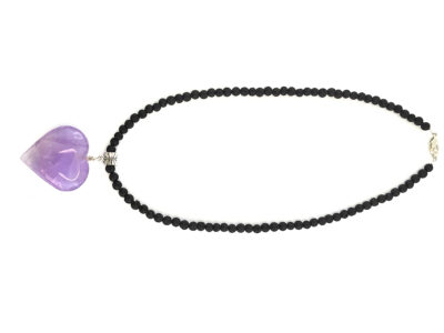 Collier coeur en améthyste et lave