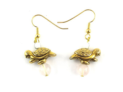 Boucles d'oreilles TORTUE en quartz rose et howlite