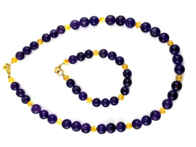 Parure en améthyste et citrine plaquée or