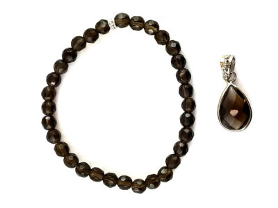 Parure en quartz fumé facetté