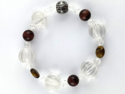 Bracelet en cristal de roche, oeil de tigre et de taureau