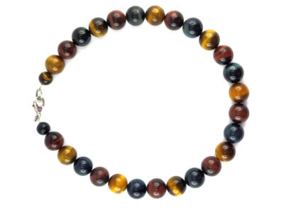 Collier en oeil de tigre, taureau, faucon et argent 925