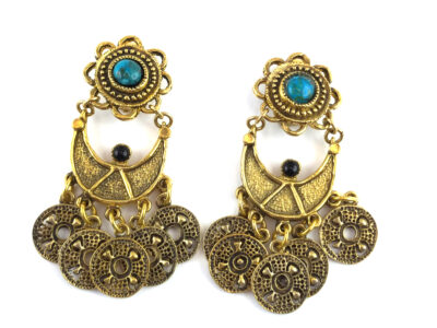 Clips dorés longs avec turquoise et onyx