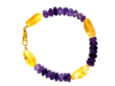 Bracelet en citrine et améthyste plaqué or