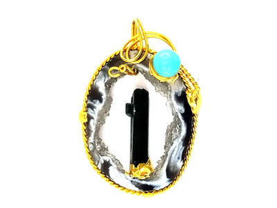 Pendentif en agate, turquoise et indigolite