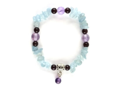 Bracelet en aigue marine grenat et améthyste